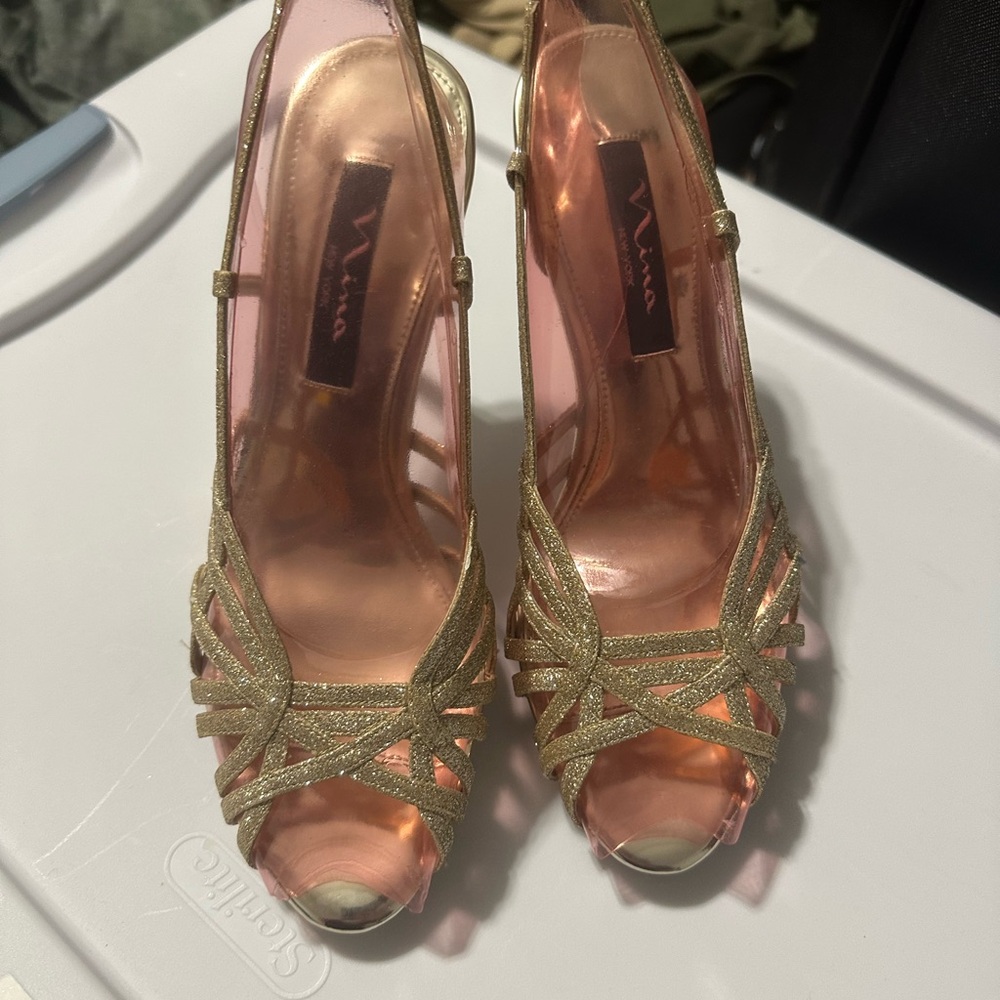 Nina Sparkly Gold Strappy Heels